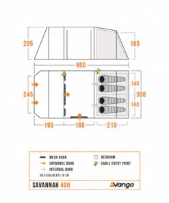 Vango Savannah 400 Tent Package With Footprint 2025 -World Of Camping Savannah400Floorplan LowRes