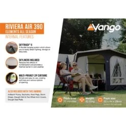 Vango Riviera Air Awning 390 Elements TC Package With Free Tall Annex Elements TC - Riviera, Caravan Awning Side Canopy And CP225 - Breathable Fitted Carpet - Riviera 390 -World Of Camping riviera air 390 elements tc 2