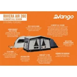 Vango Riviera Air Awning 390 Elements TC Package With Free Tall Annex Elements TC - Riviera, Caravan Awning Side Canopy And CP225 - Breathable Fitted Carpet - Riviera 390 -World Of Camping riviera air 390 elements tc 4