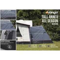 Vango Riviera Air Awning 390 Elements TC Package With Free Tall Annex Elements TC - Riviera, Caravan Awning Side Canopy And CP225 - Breathable Fitted Carpet - Riviera 390 -World Of Camping tall annex elements tc riviera 2